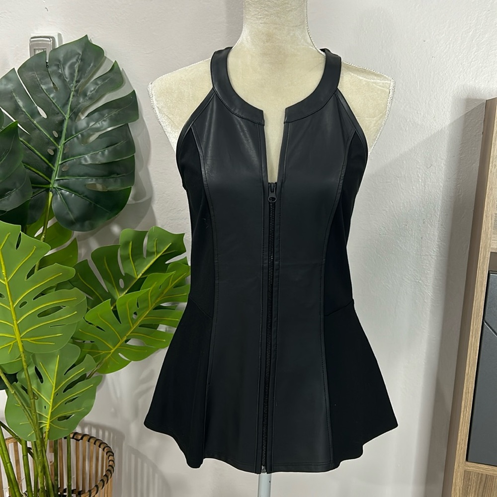 Venus Front Zip Faux leather Sleeveless Blouse